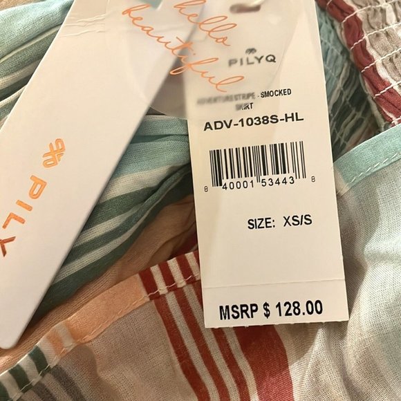 Pilyq Stripe Smocked Mini Skirt +Tie Top Sz XS Beach Cover Up 2Pc Swim Resort - Picture 12 of 12